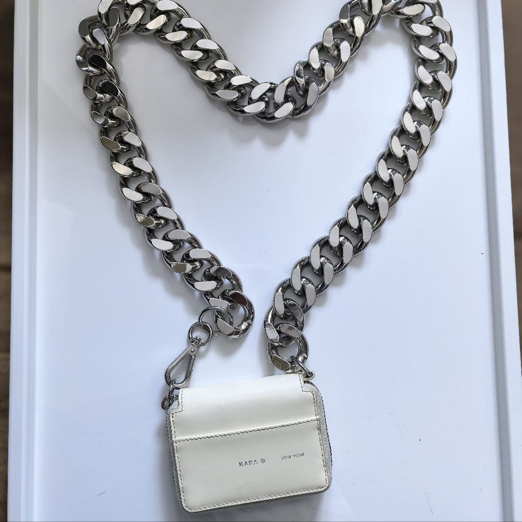 Kara Lagerfeld White Mini Bag With Silver Chain